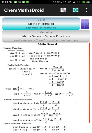 ChemMathsDroid screen shots