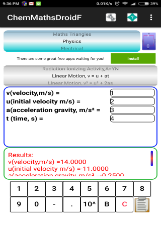 ChemMathsDroid screen shots