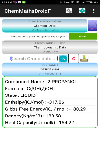 ChemMathsDroid screen shots