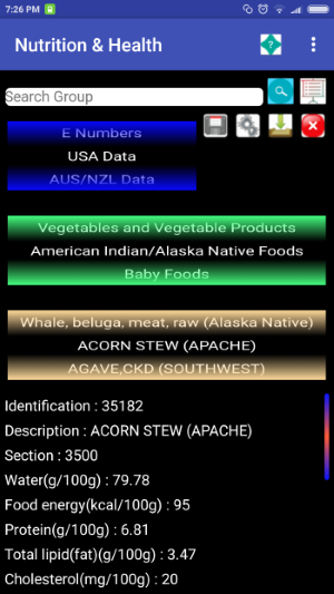 Nutrition screen shots