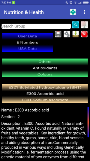 Nutrition screen shots